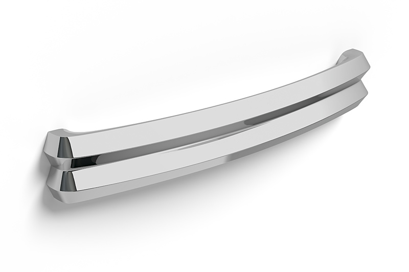 Double layer chrome furniture handle 3D model with reflective surfaces and layered structure, rendered for realistic product visualization and catalog presentation